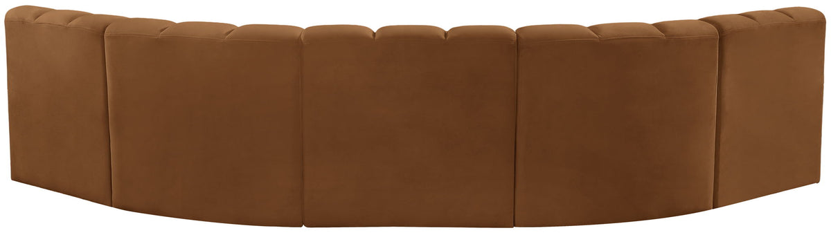 Arc - Velvet 5 Piece U-Shaped Modular Sofa - Saddle