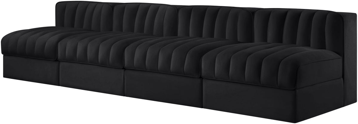 Rummi - Armless Velvet Performance Fabric Upholstered 4 Piece Modular Sofa