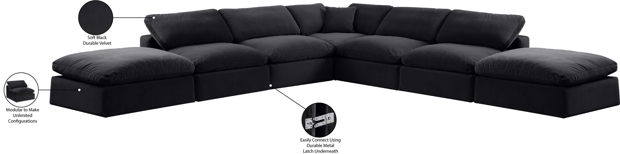 Comfy - 7 Piece Velvet Modular Corner Sectional