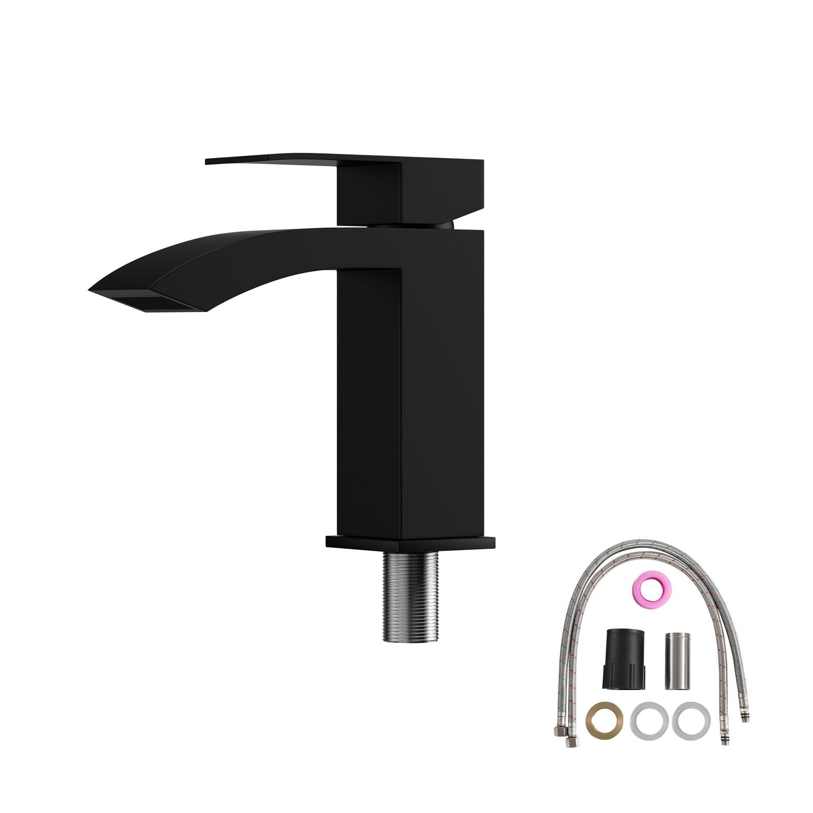 Rectangular Vessel Sink With Faucet & Drain - White / Black