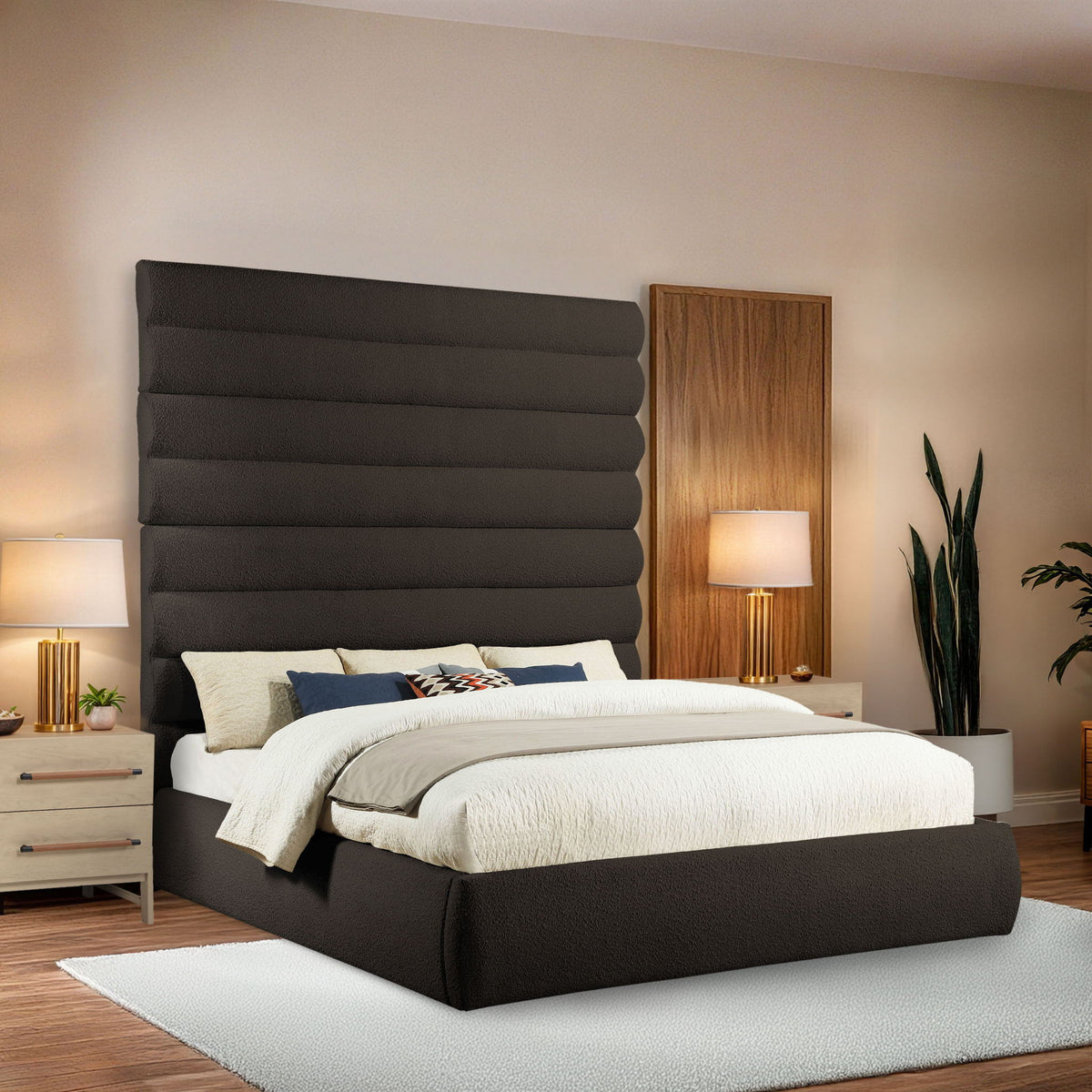 Adam - Boucle Fabric Bed With 89" Headboard