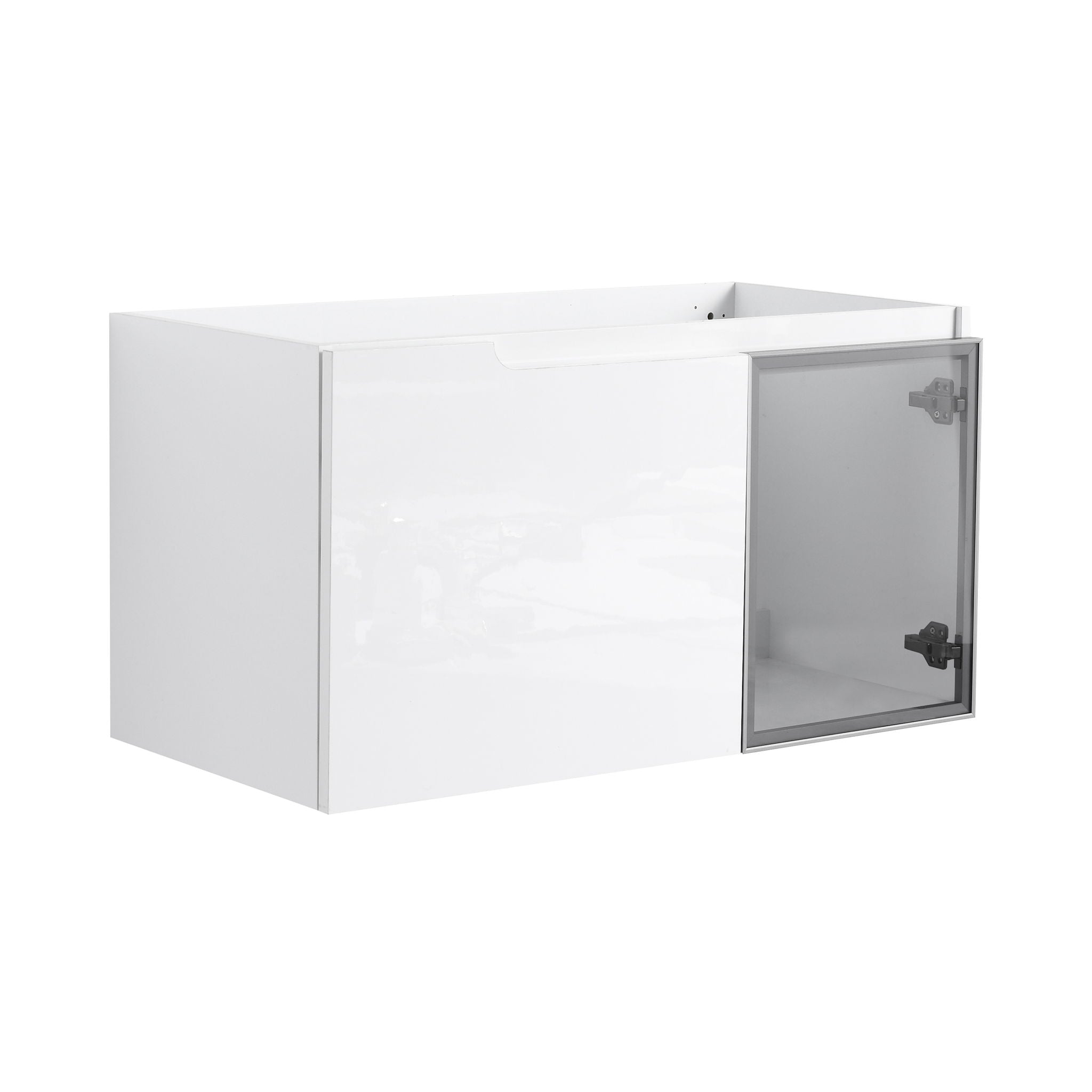 36" (35 1 / 4") Wall Mounted Bathroom Vanity, Cabinet With Half Door (Excluding Sink) - Glossy White