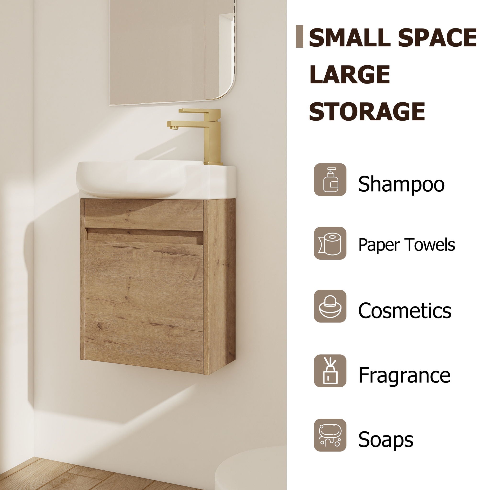 Wall Mounted Bathroom Vanity With Sink And Storage Rack, Soft Close Doors