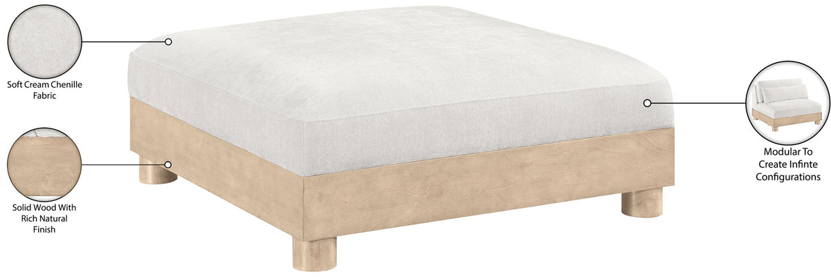 Turin - Chenille Fabric Upholstered Modular Ottoman - Natural Base