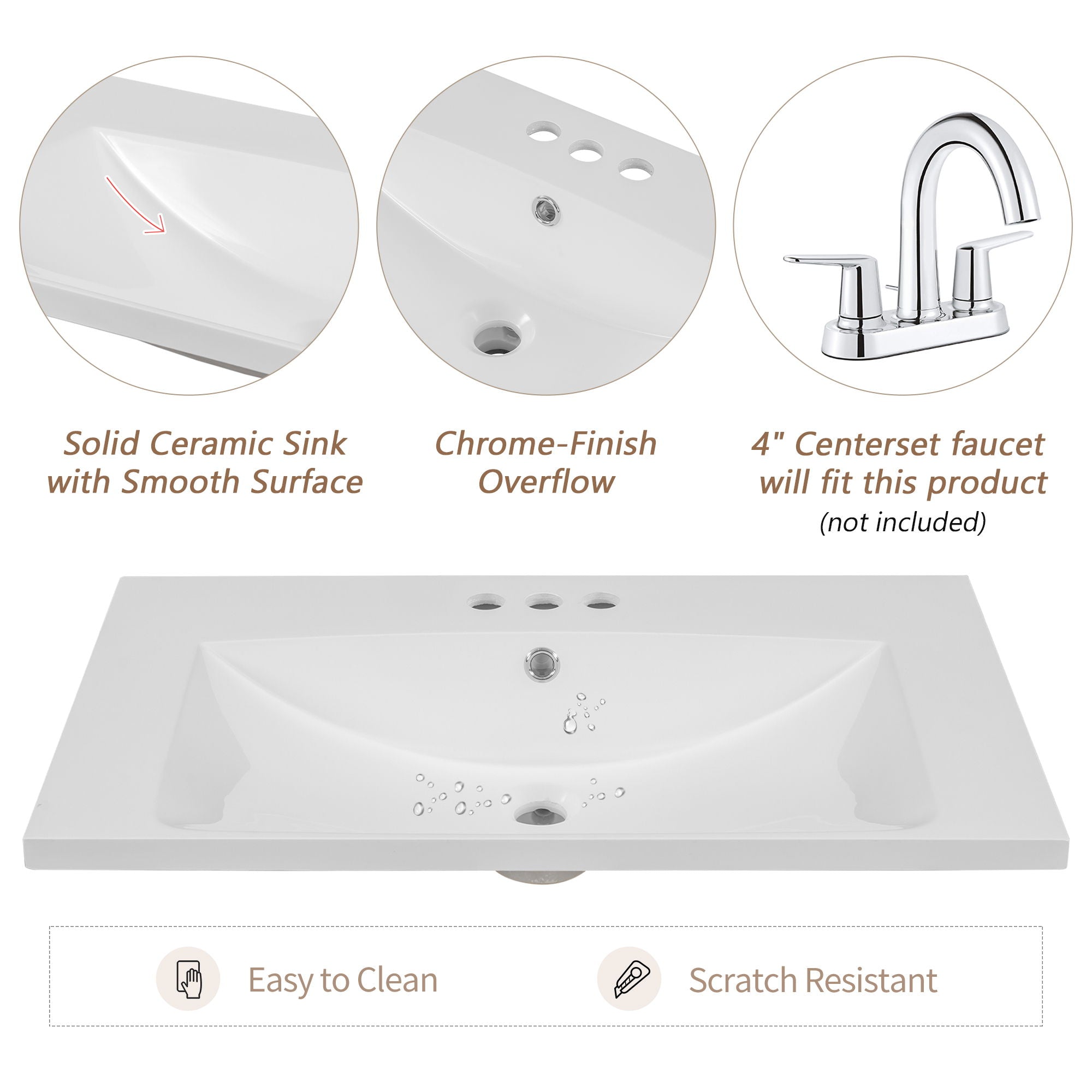 Modern Bathroom Vanity With Sink Combo, 3 Drawers