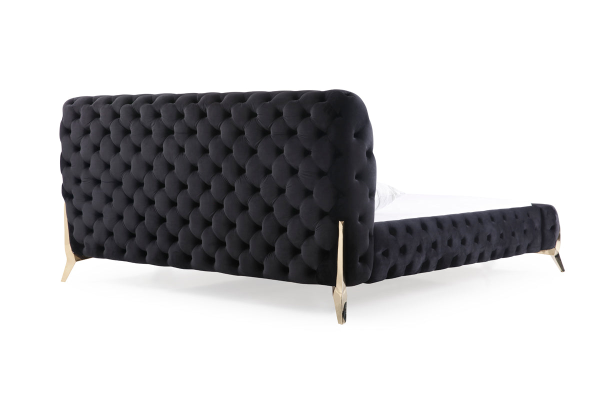 Legend Modern Black Velvet & Gold Bed