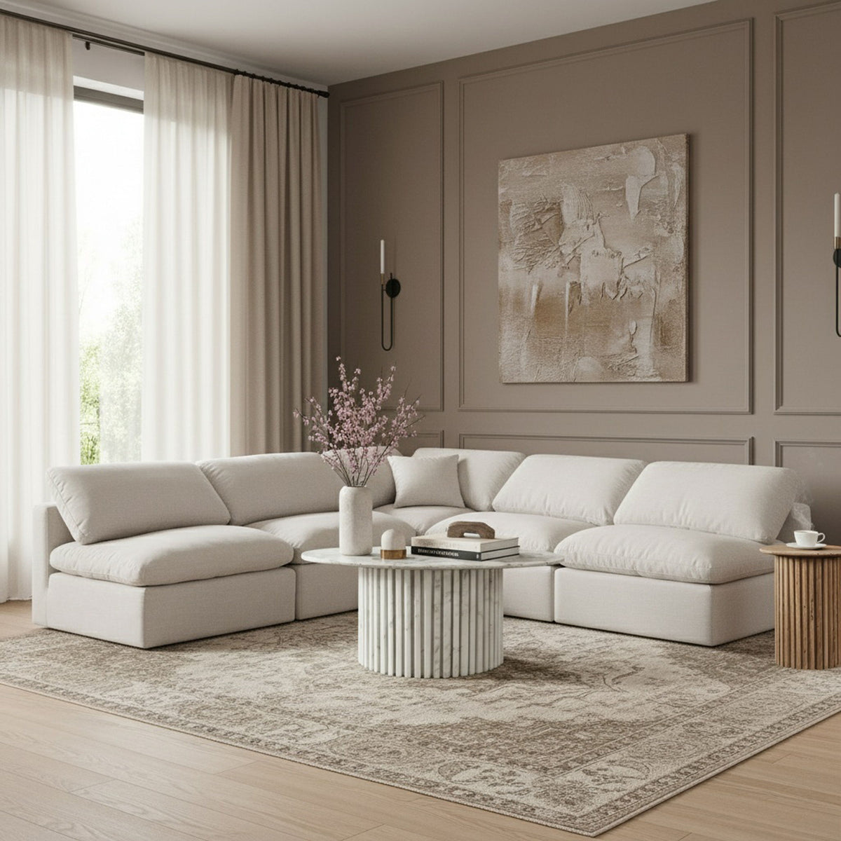Indulge - Linen 5 Piece Modular Corner Armless Sectional