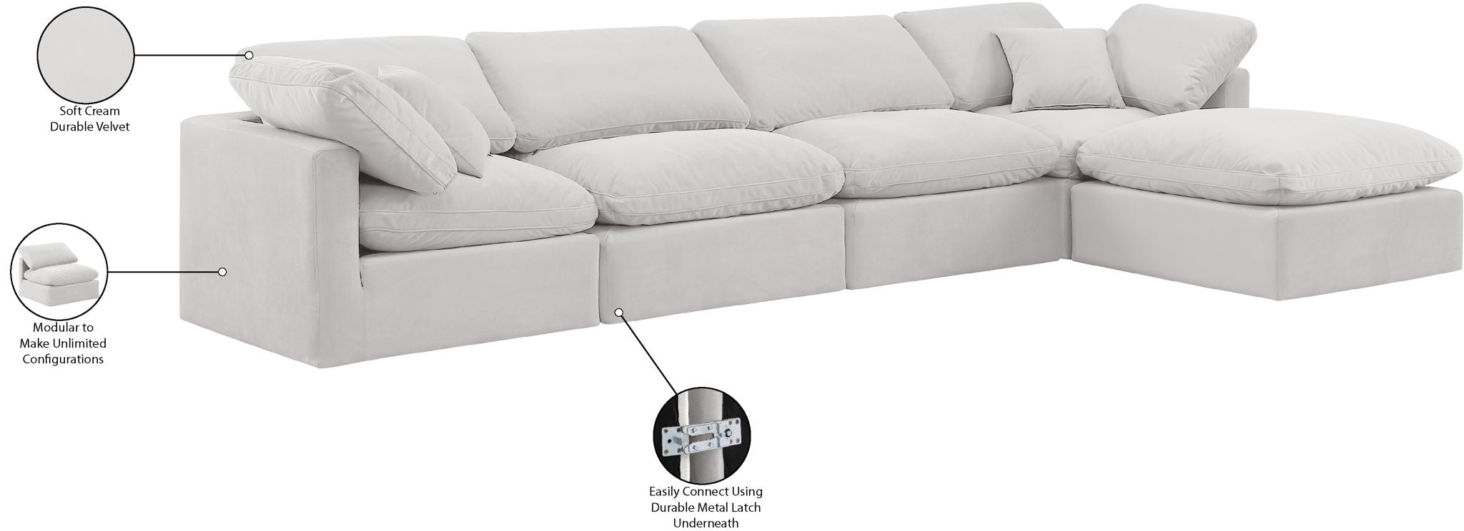 Indulge - Velvet 5 Piece Modular Sectional With Chaise