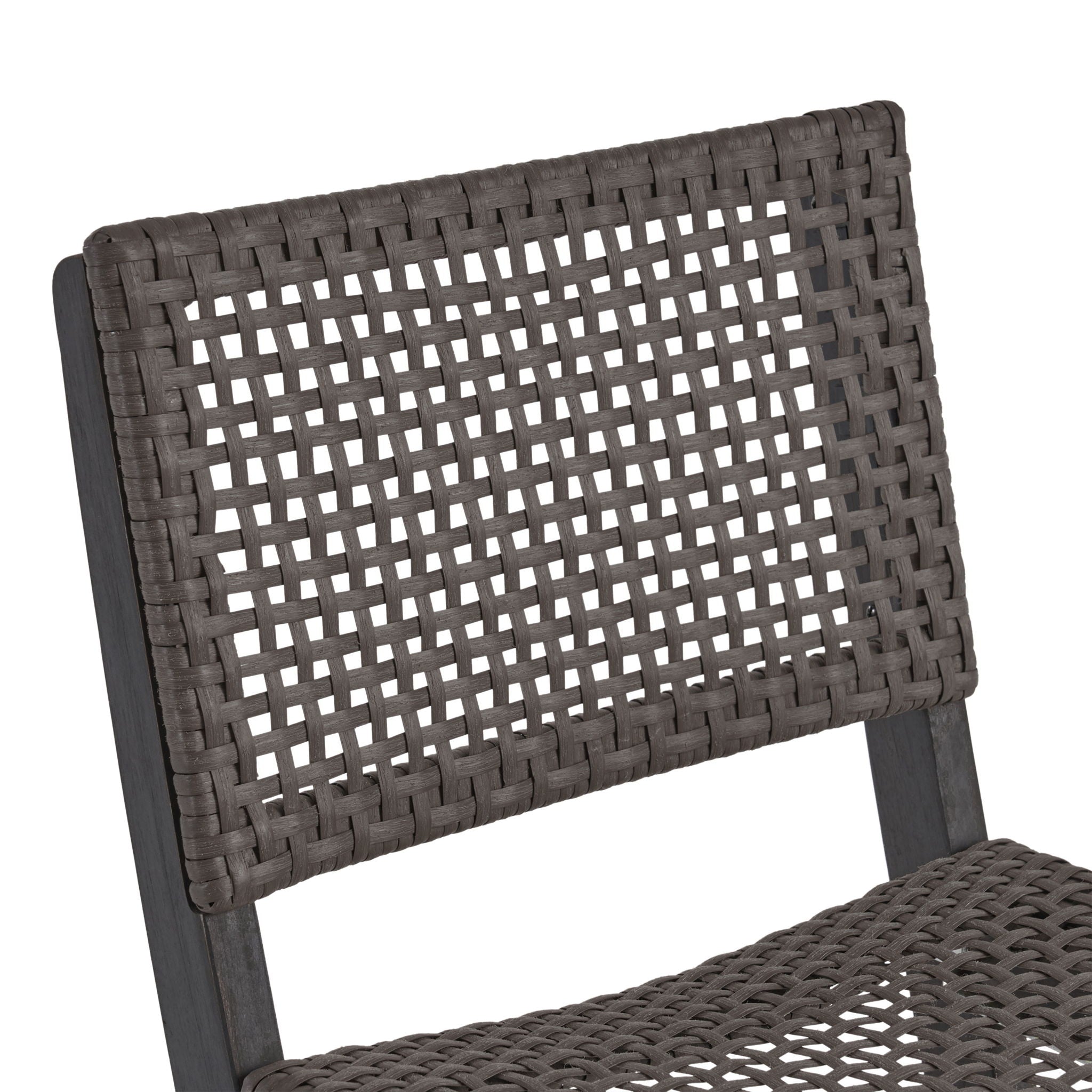 Outdoor Folding Acacia Wood Barstools With Rattan Backrest And Seat, (Set of 2) - Dark Gray
