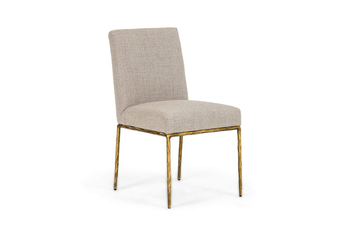Beasley - Modern Beige Linen + Brass Dining Chair