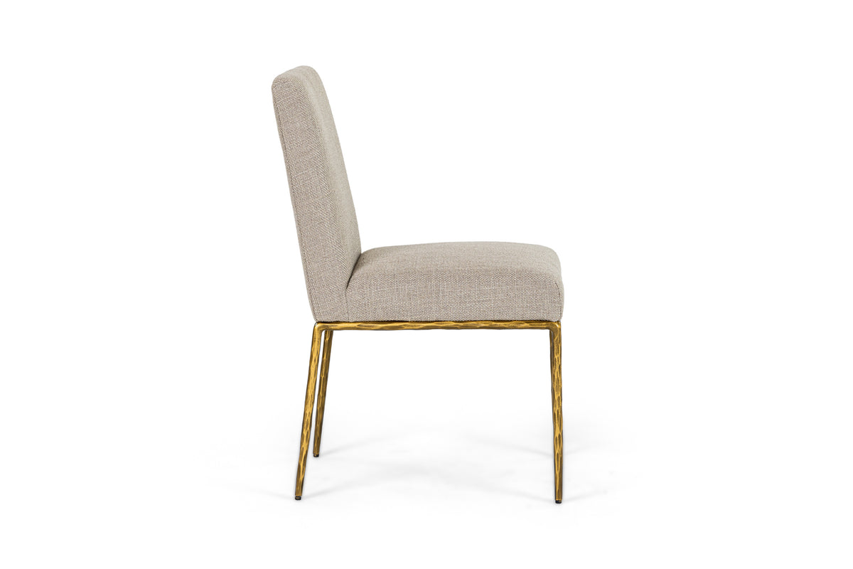 Beasley - Modern Beige Linen + Brass Dining Chair