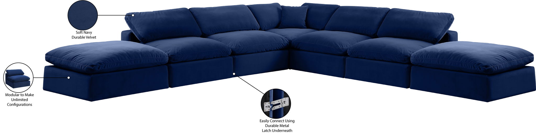 Comfy - 7 Piece Velvet Modular Corner Sectional