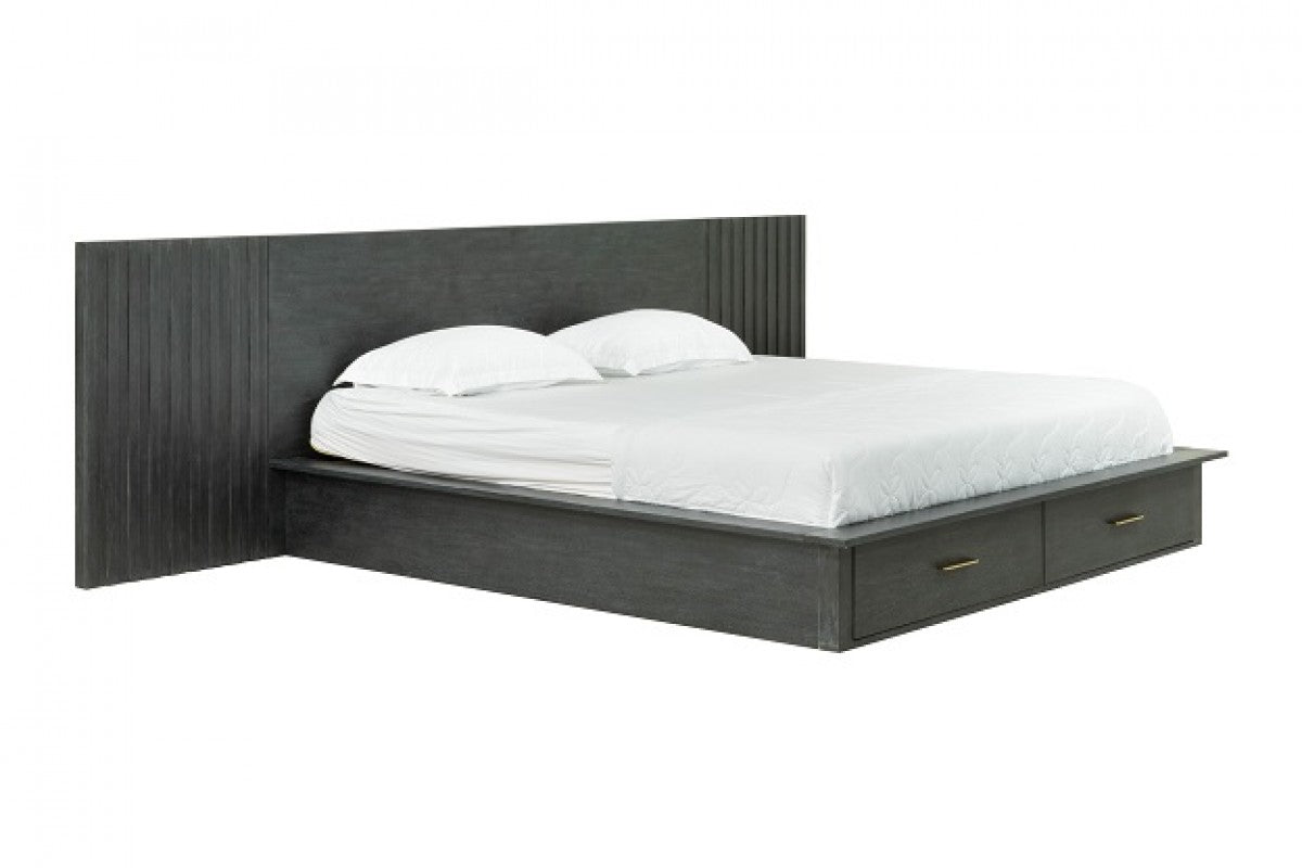 Manchester- Contemporary Platform Dark Grey Bed with Two Nightstands