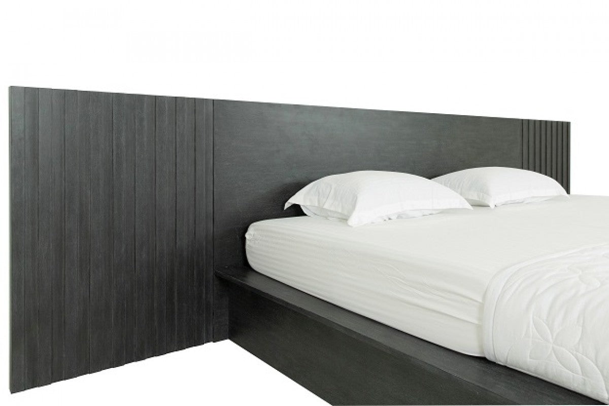 Manchester- Contemporary Platform Dark Grey Bed with Two Nightstands