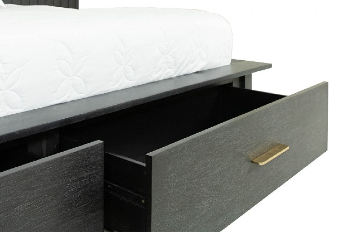 Modrest Manchester- Contemporary Platform Dark Grey Bed with Drawers