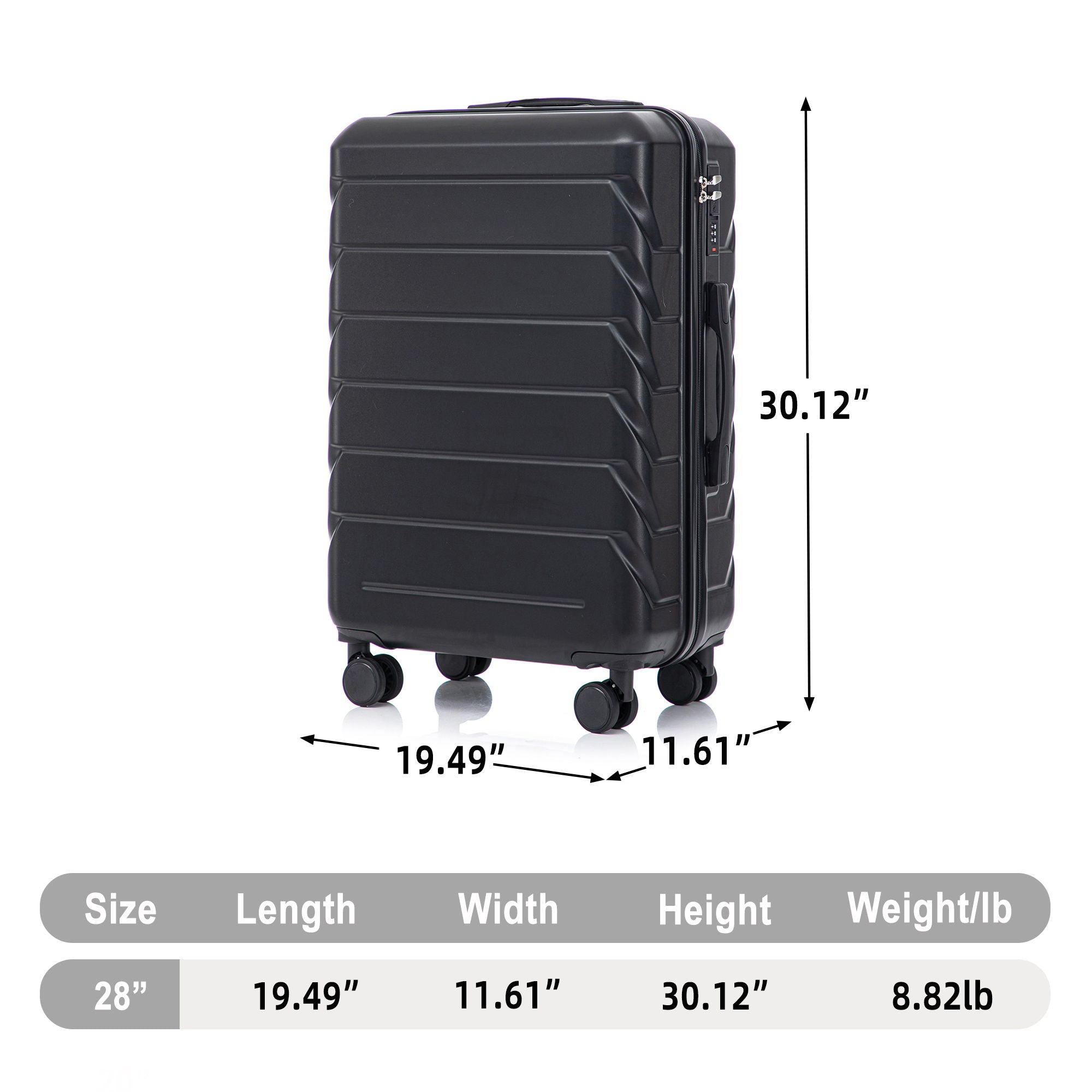 Hard Shell Luggage With Scratch Resistant Surface, 4 Wheels, Combination Lock & Side Hooks