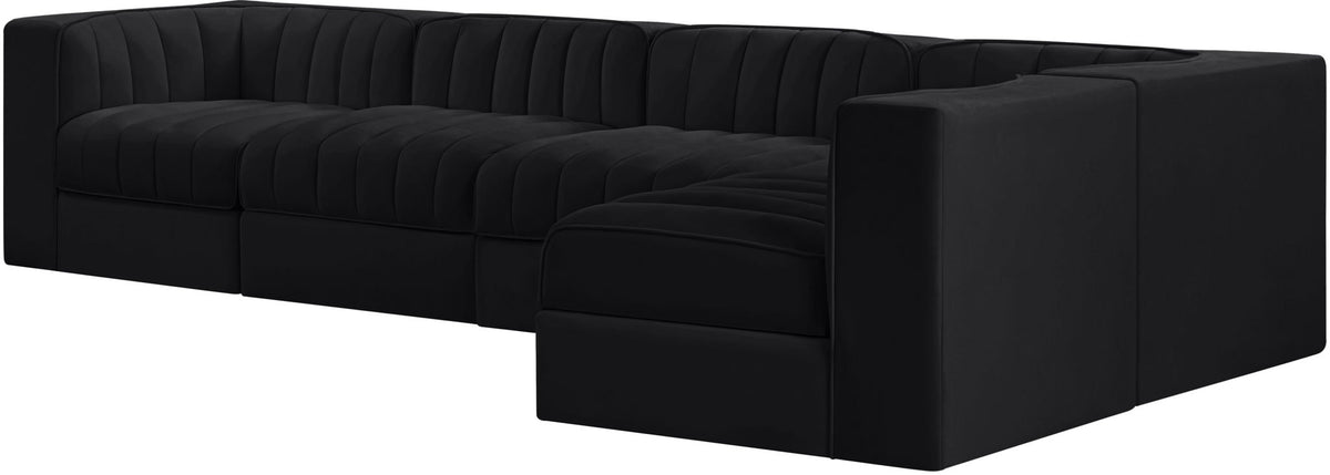 Rummi - Velvet Performance Fabric Upholstered 5 Piece Modular Sectional, L-Shaped (Right)