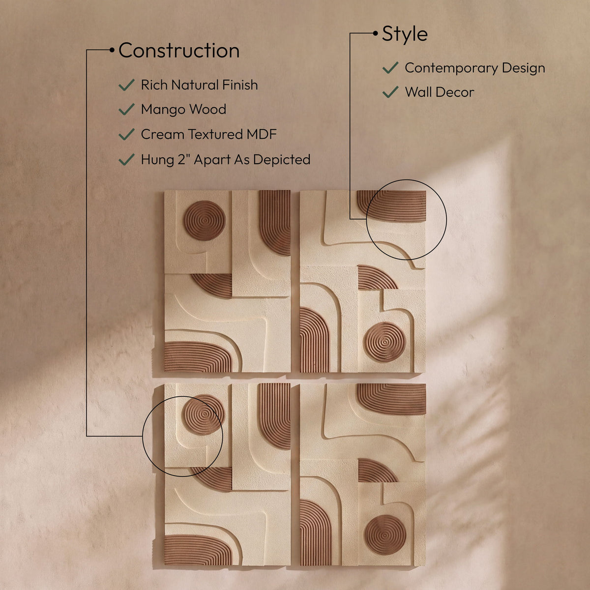 Element - Mango Wood 4 Piece Wall Art