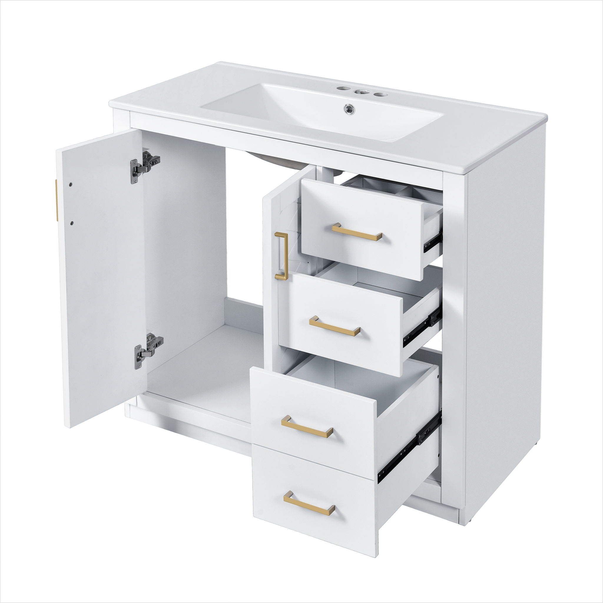 Bathroom Vanity With Sink Combo, Storage Cabinet, Freestanding Set With 3 Drawers & Soft Closing Doors