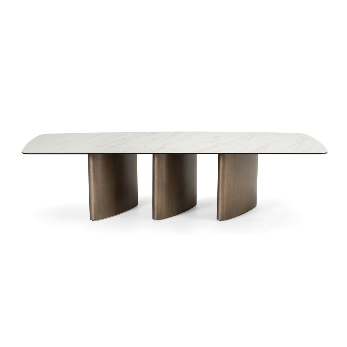 Bounty - Modern White Ceramic + Antique Brass Dining Table