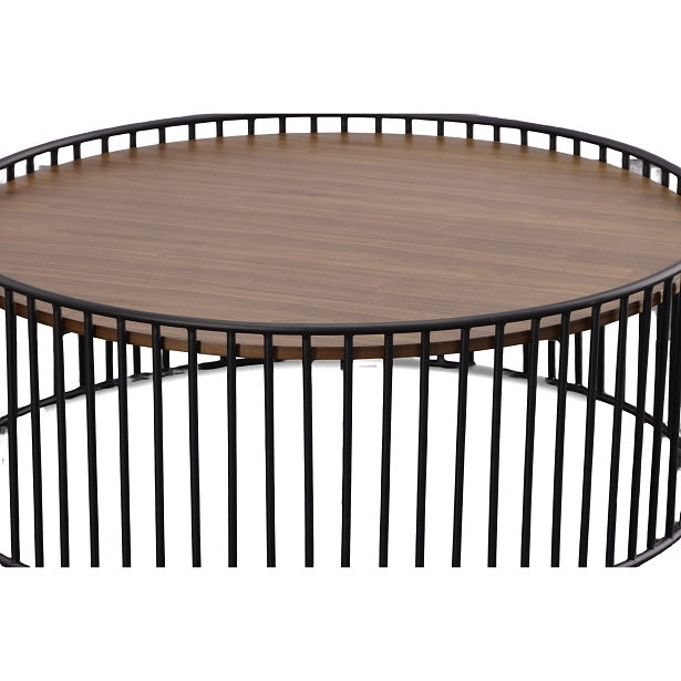 Modrest Bronson Modern Walnut & Black Round Coffee Table