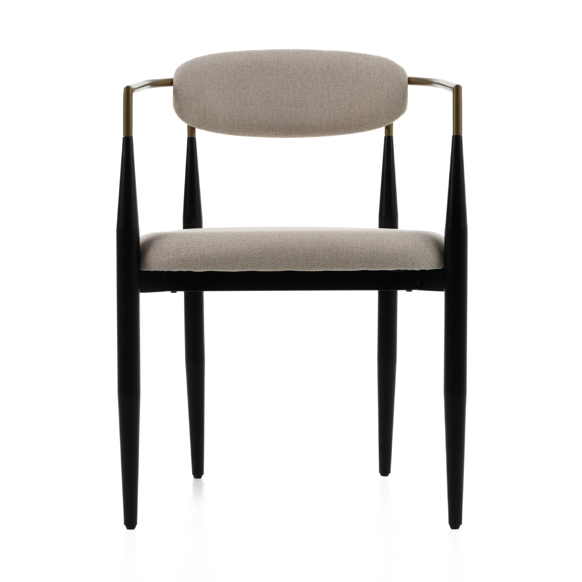 Buchtel - Mid-Century Modern Beige + Gold Arm + Black Dining Chair