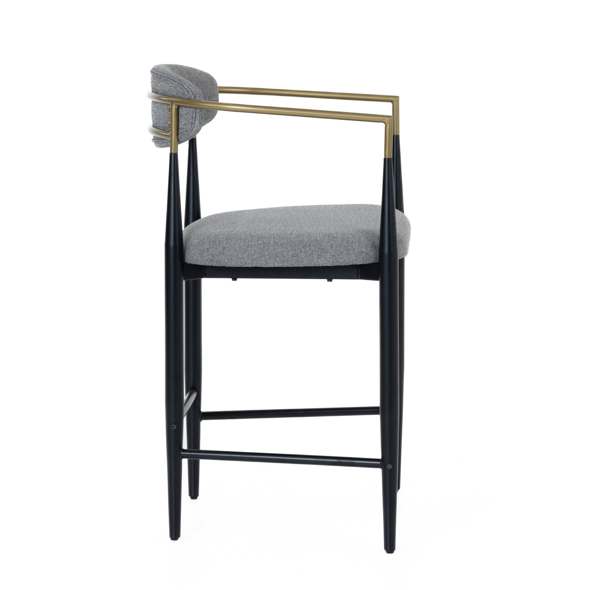 Buchtel - Mid-Century Modern Medium Grey + Gold Arm + Black Counter Chair