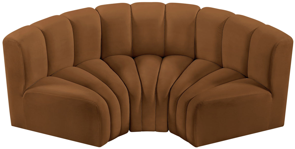 Arc - Velvet 3 Piece Modular U-Shaped Sofa - Saddle