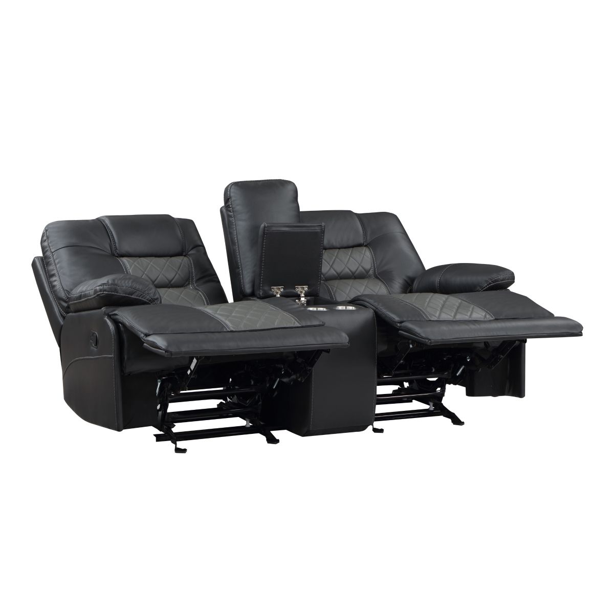 Fabian - Double Glider Reclining Loveseat With Center Console, Receptacles And USB Ports - 2-Tone Gray (Gray / Dark Gray)