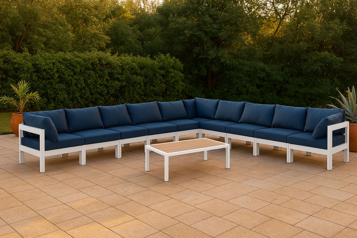 Nizuc - Outdoor Patio 10 Piece Modular Sectional With White Frame