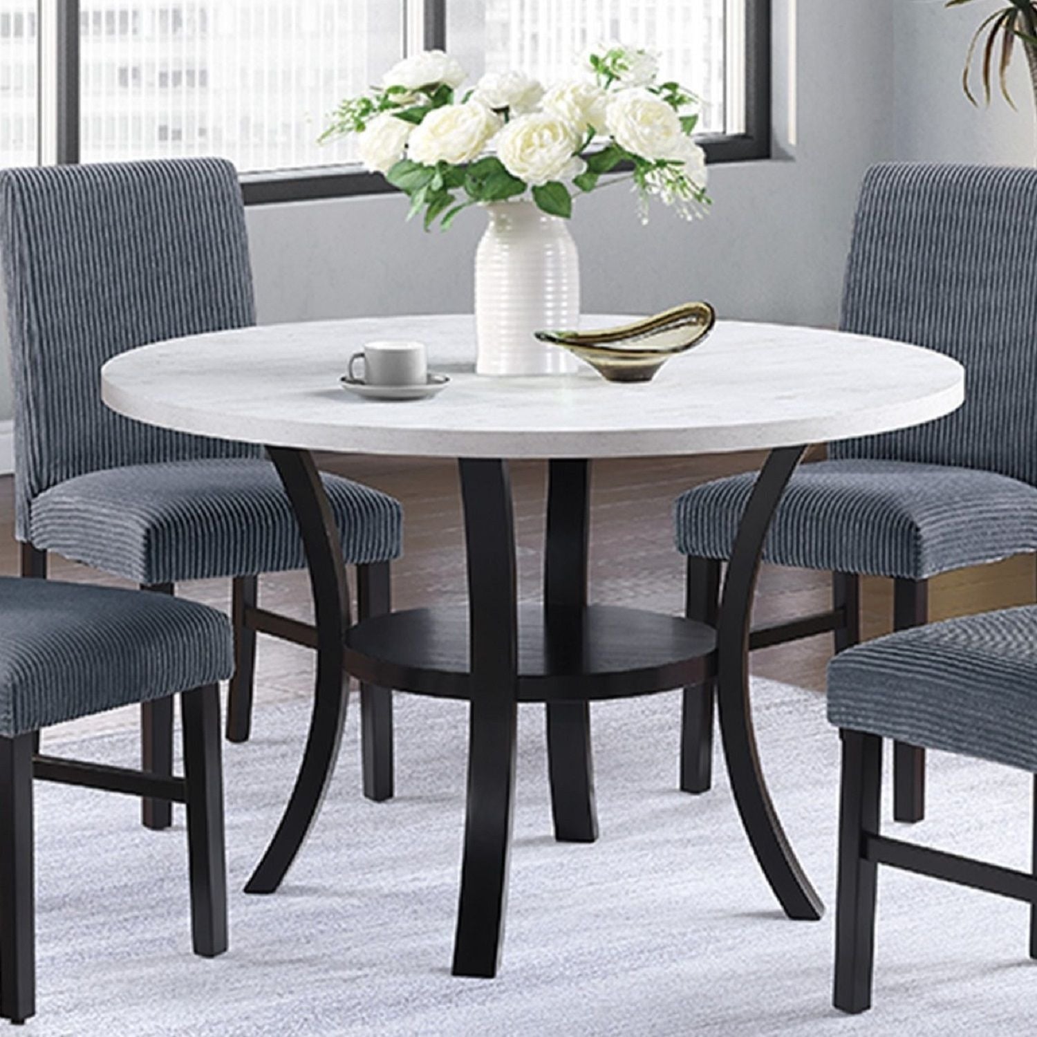 Round Dining Table With Open Bottom Shelf - Black / White