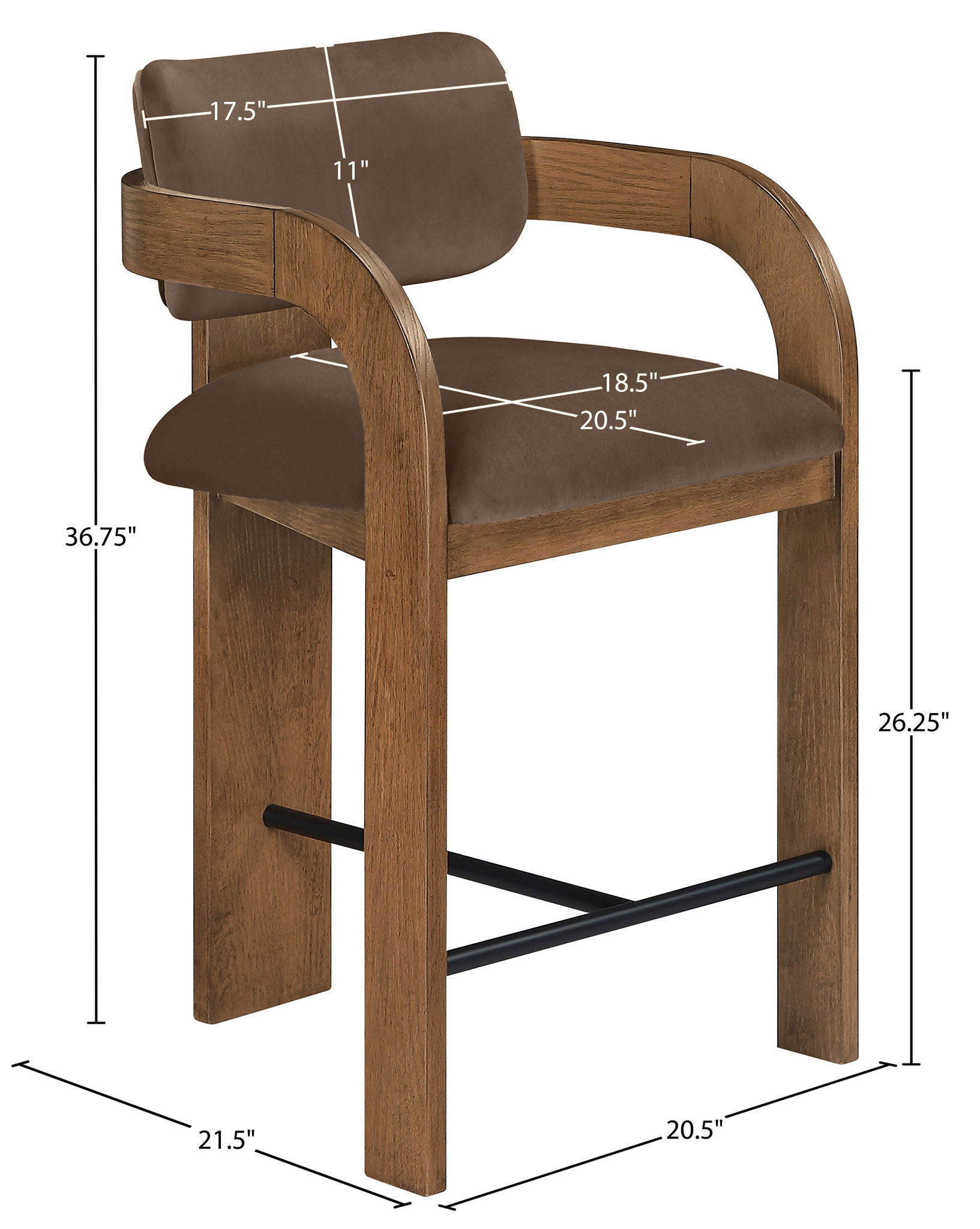 Cedra - Velvet Performance Fabric Upholstered Counter Stool - Brown Frame