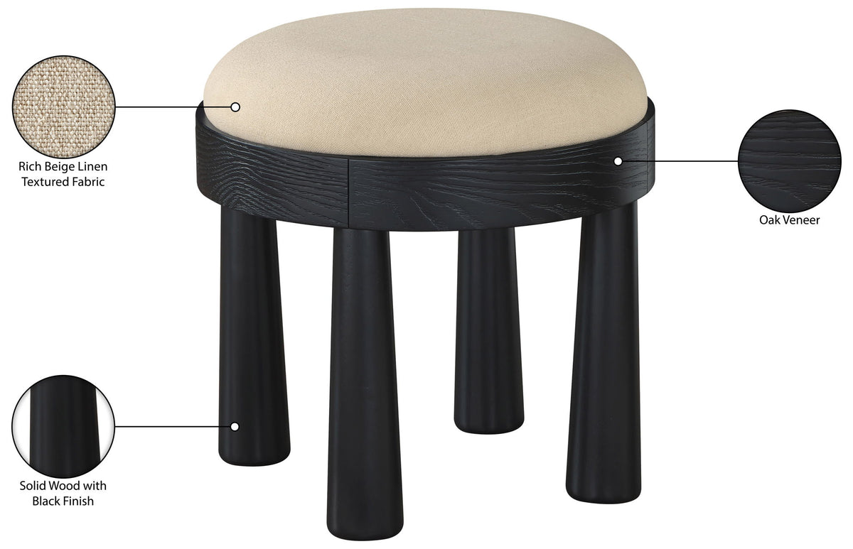 Larea - Linen Textured Fabric Ottoman - Black Base