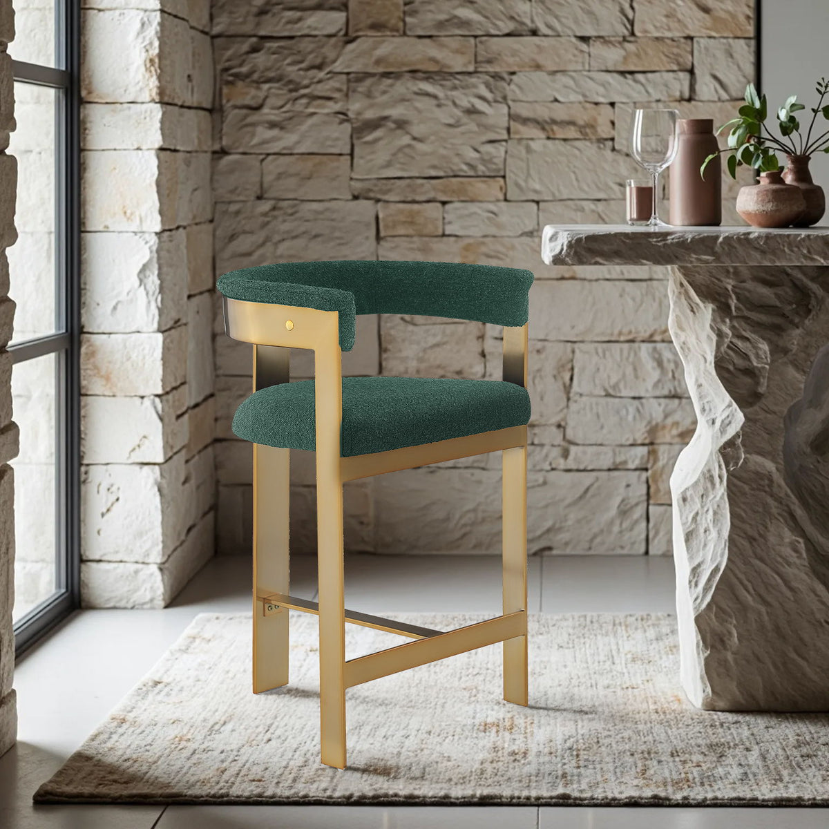 Romeo - Boucle Counter Stool With Gold Base (Set of 2)