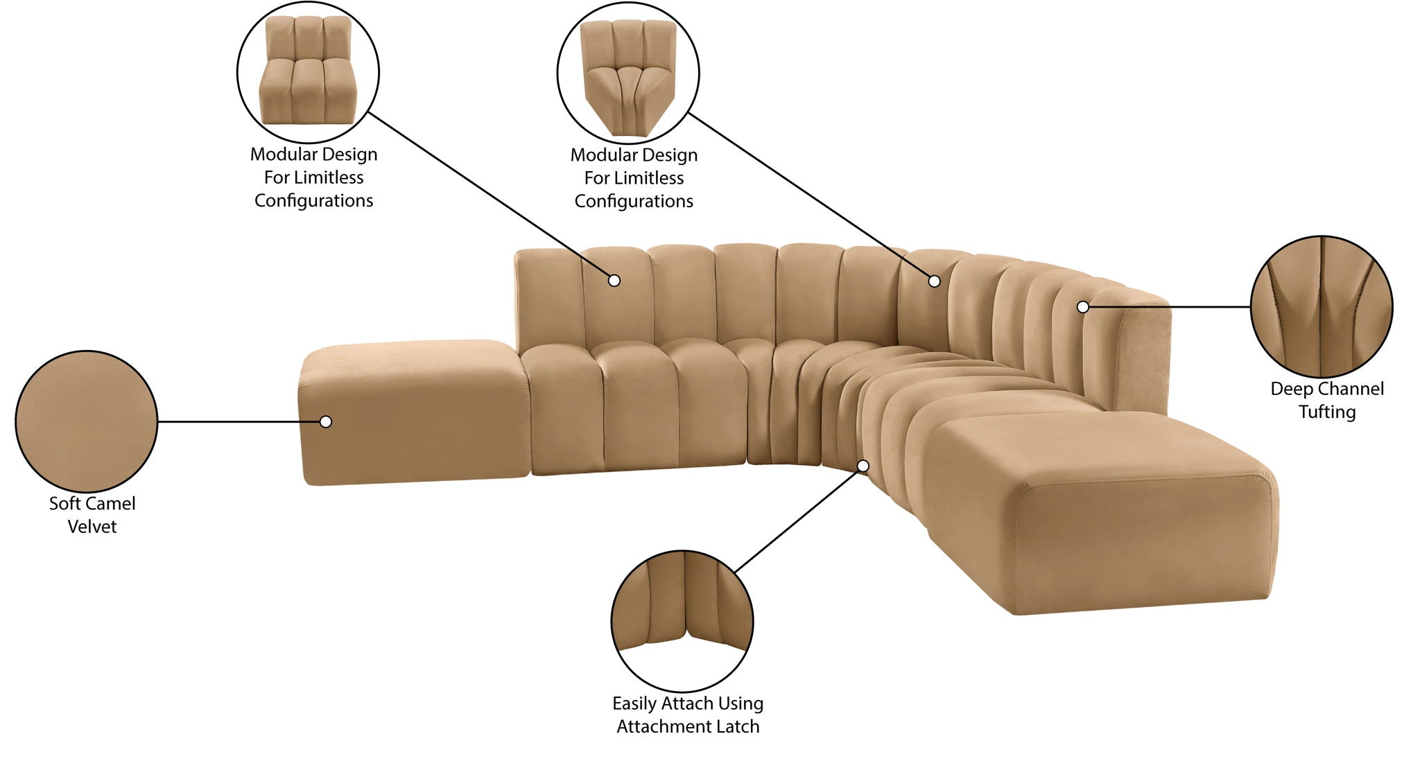 Arc - Velvet 6 Piece Corner Modular Sofa