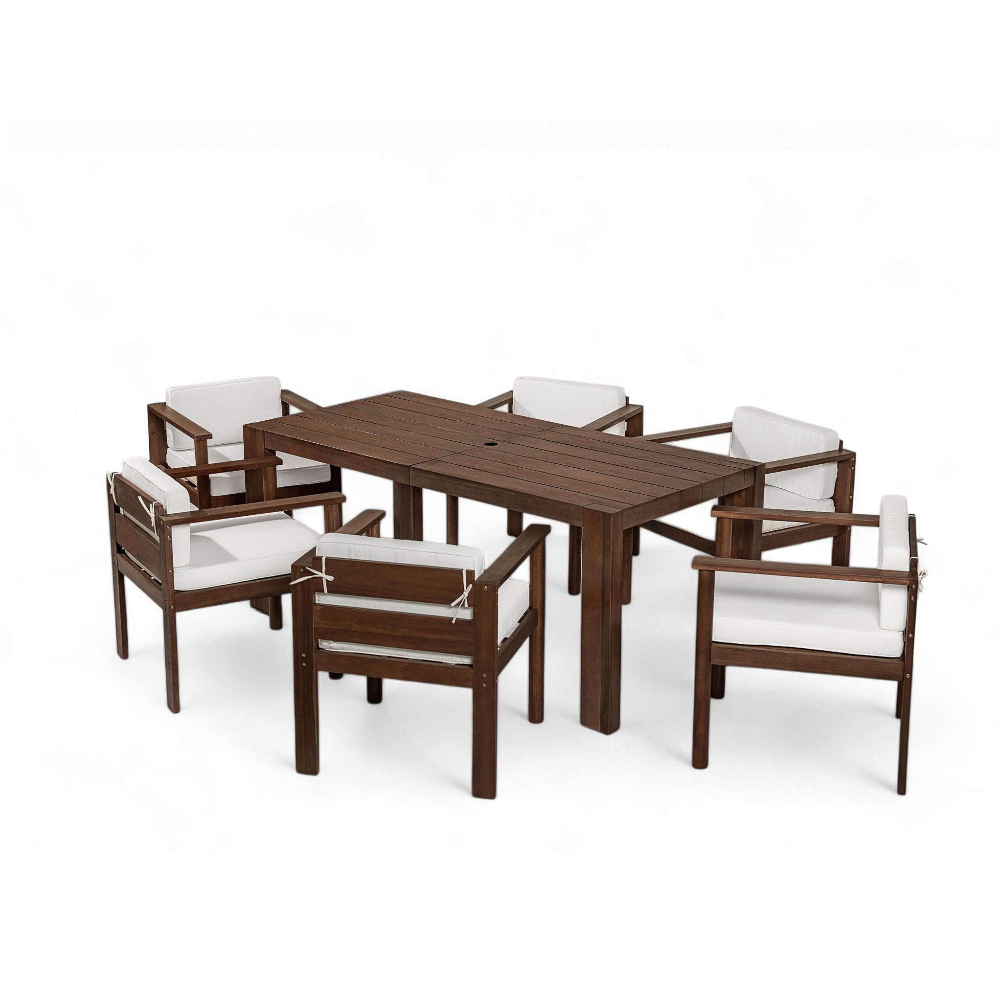 Rustic Patio Dining Set For 6 With Removable Cushions