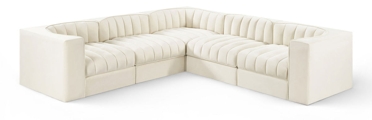 Rummi - Symmetrical Velvet Performance Fabric Upholstered 5 Piece Modular Sectional