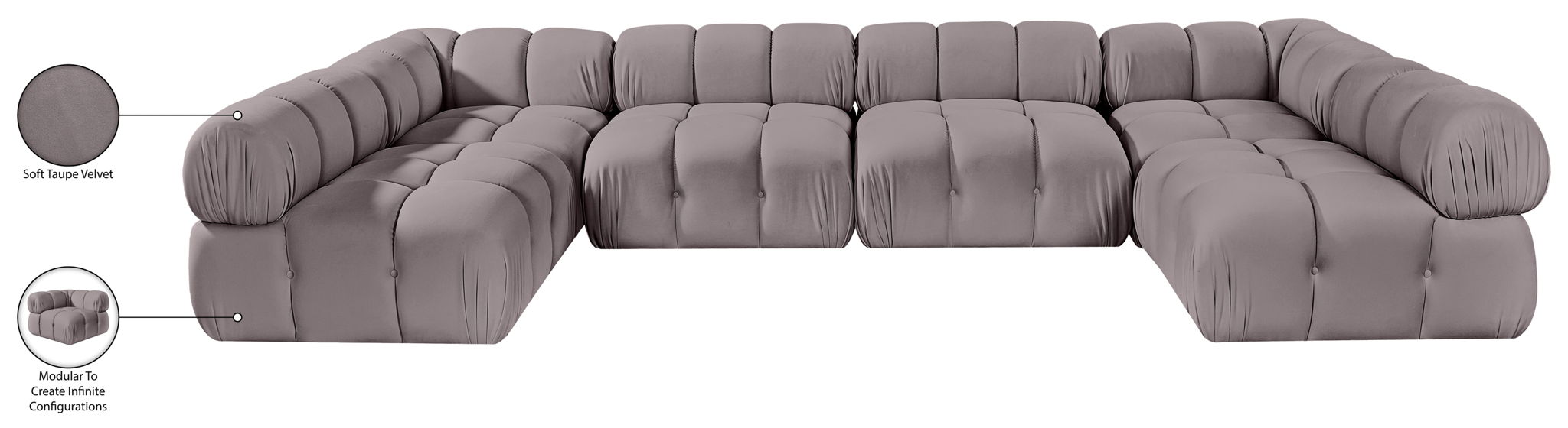 Orin - U-Shaped Velvet 6 Piece Modular Sectional