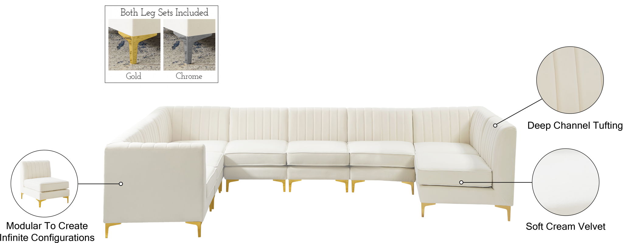 Alina - 8 Piece Velvet Modular Sectional