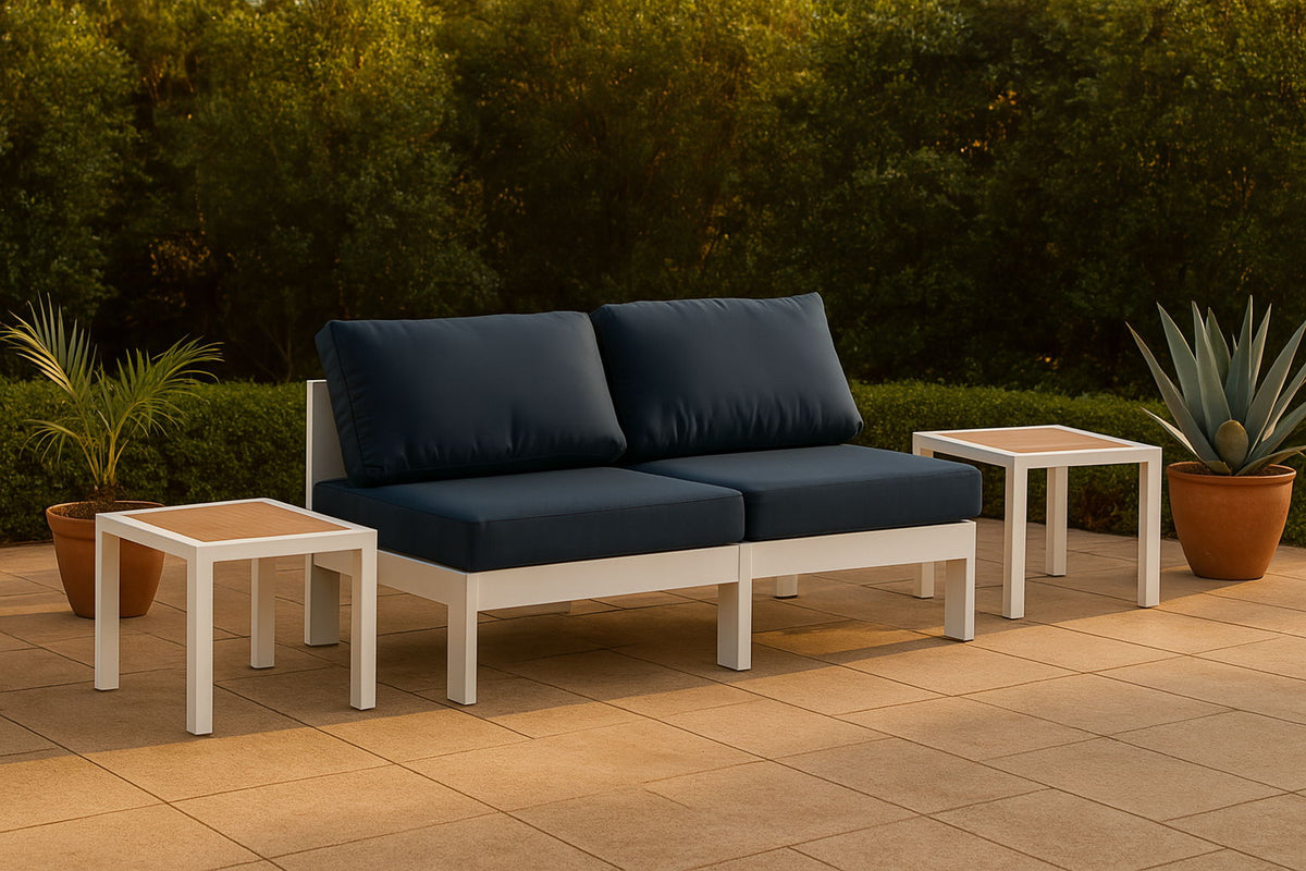 Nizuc - Outdoor Patio 2 Seat Armless Modular Sofa With White Frame