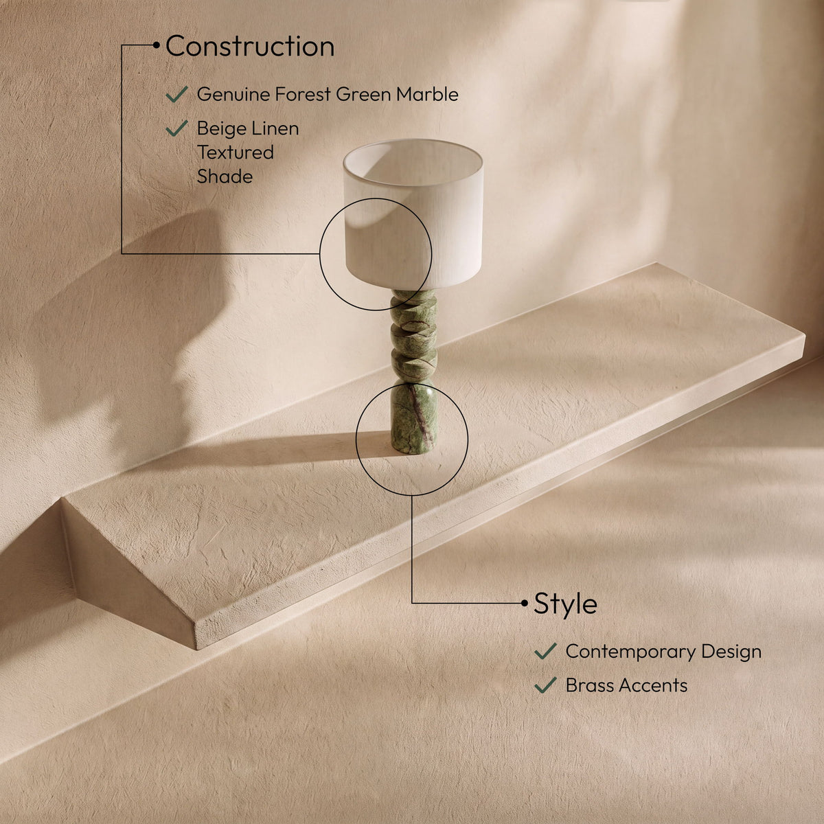 Opus - Linen Textured Fabric And Brass Table Lamp