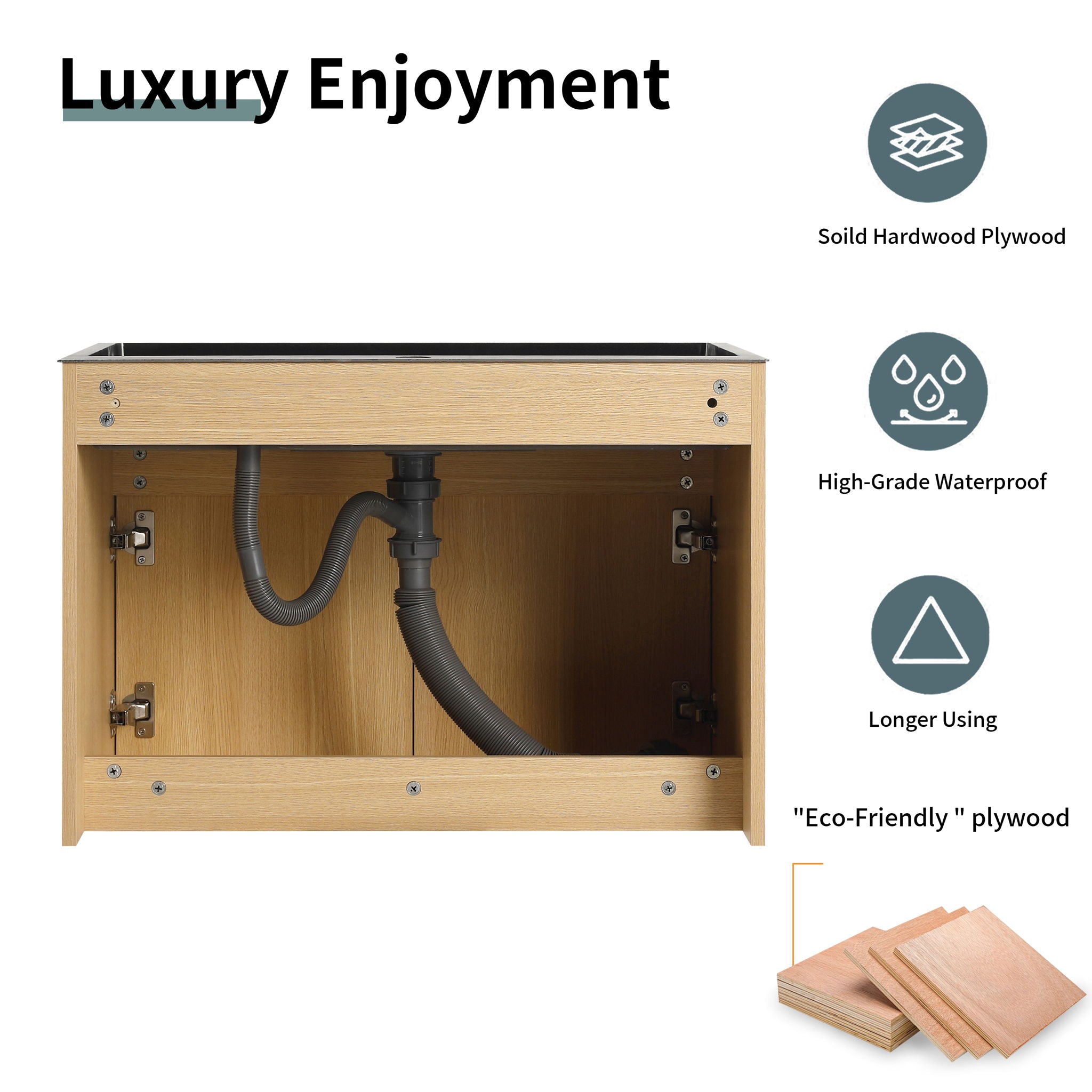 28" Wall Mounted Bathroom Vanity With Stainless Steel Sink, Soft Close Doors - Oak