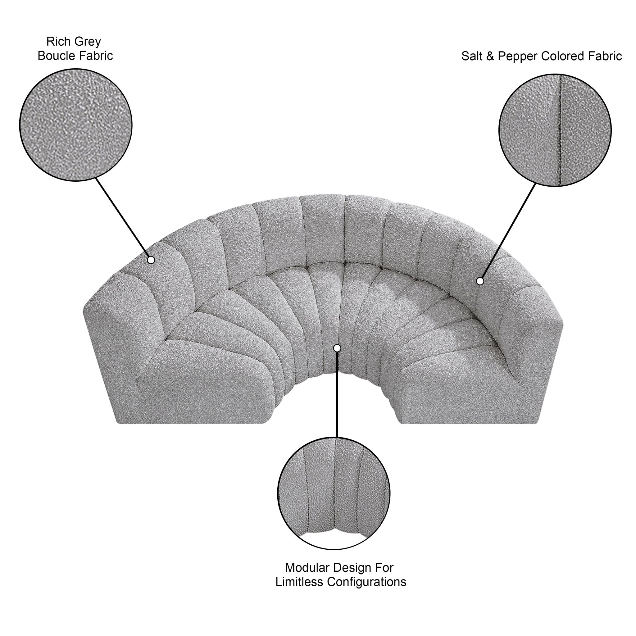 Arc - Boucle Fabric 4 Piece U-Shaped Modular Sofa