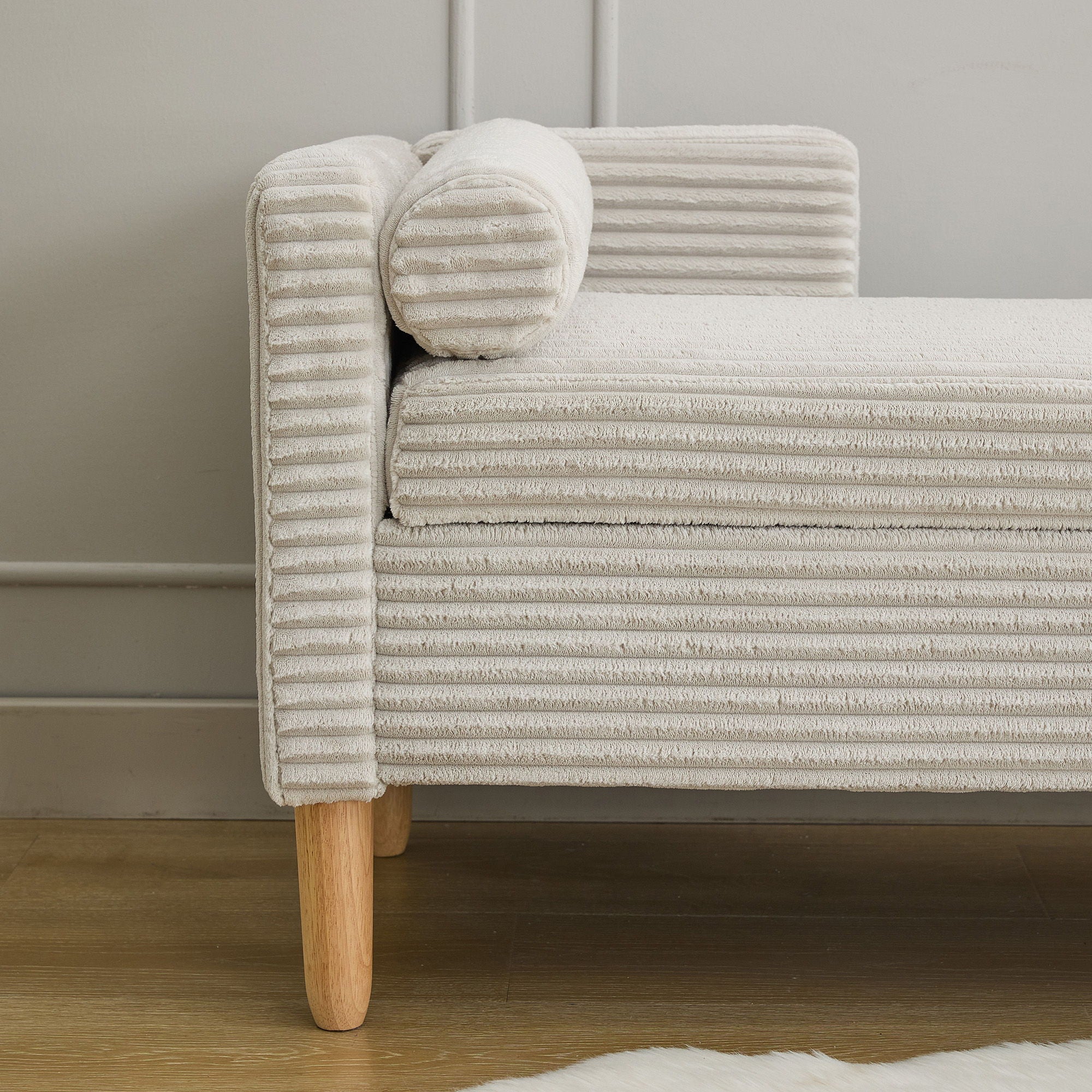 Upholstered Corduroy Flip Top Storage Bench For Living Room