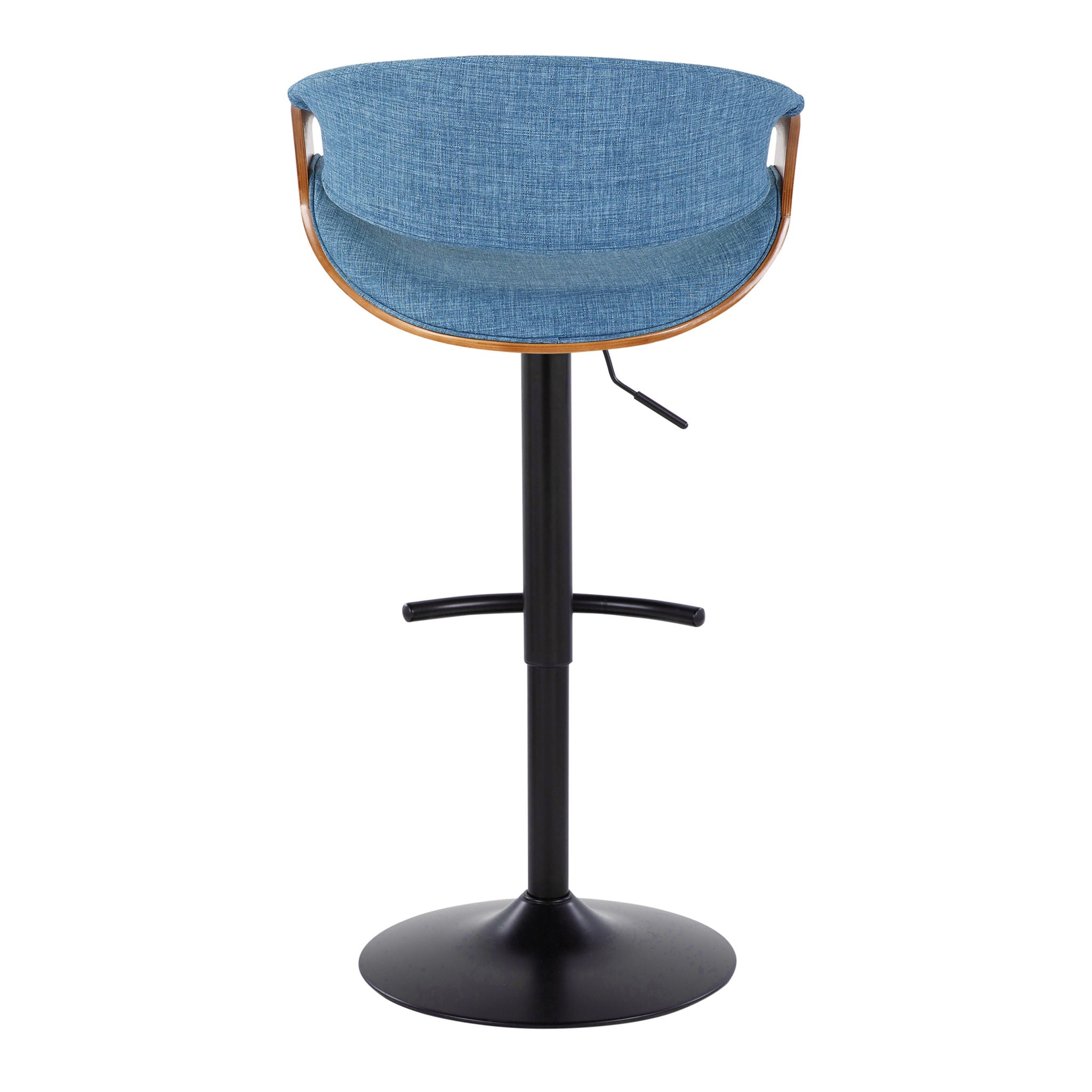 Curvo - Mid-Century Modern Adjustable Barstool With Swivel With Rounded T Footrest (Set of 2) - Black / Walnut / Blue