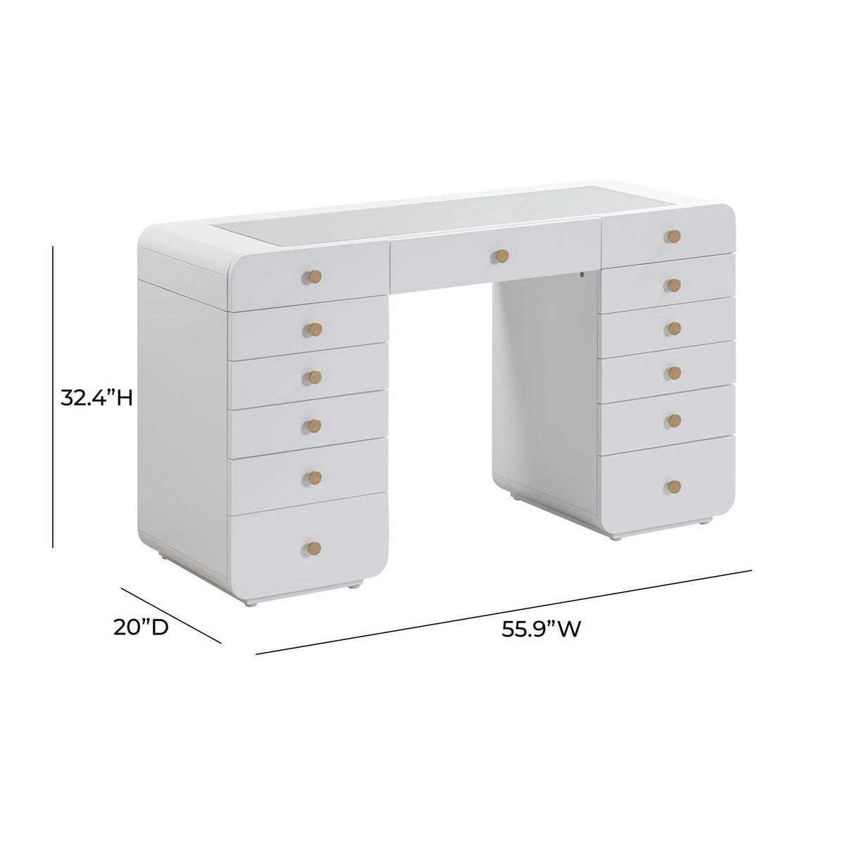 Hollywood - Desk With LED Panel Vanity Mirror - White