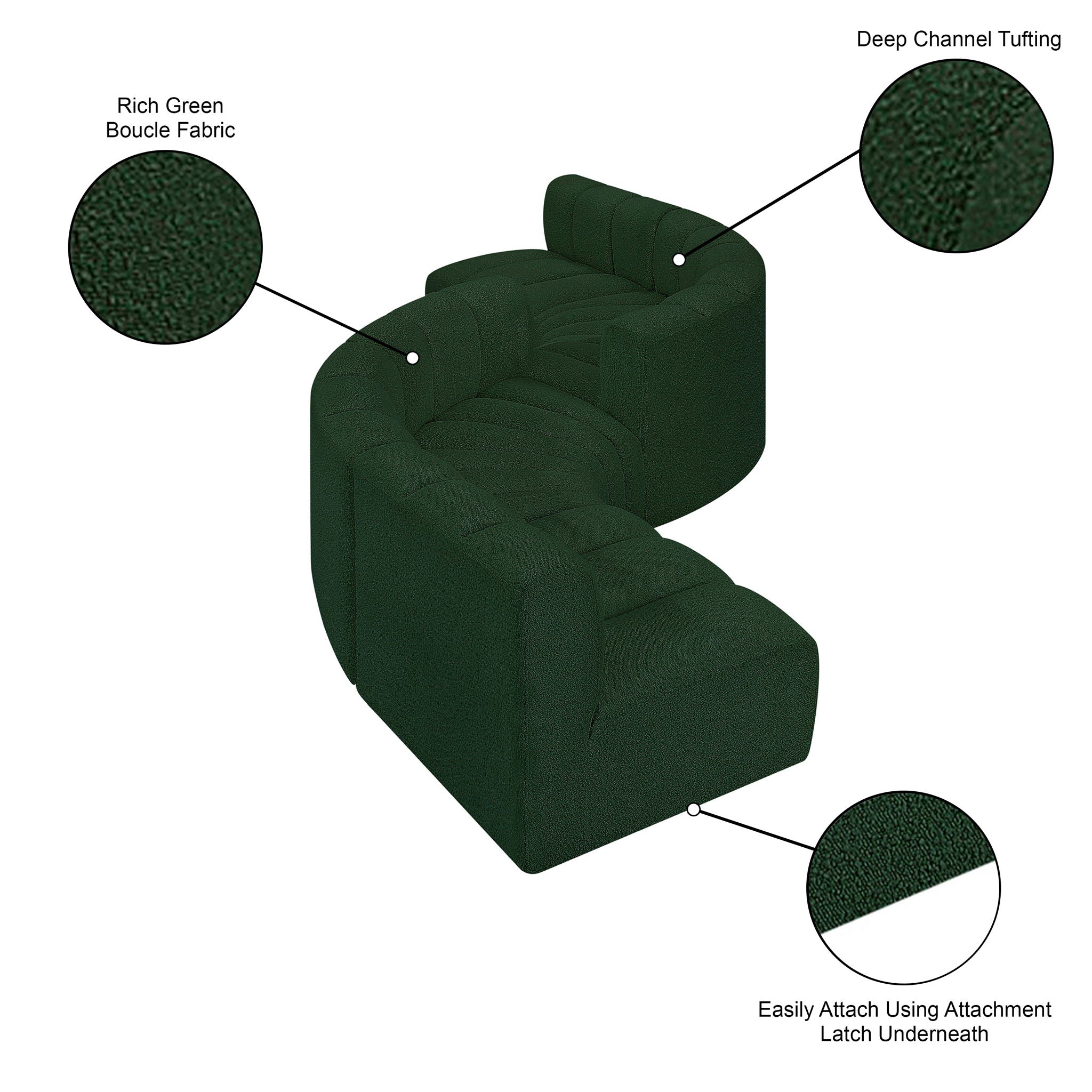 Arc - Boucle Fabric 6 Piece Modular Sofa - Black