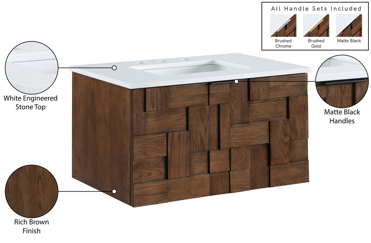 Leonardo - Engineered Stone And Solid Wood 24" Wall Mounted Bathroom Vanity