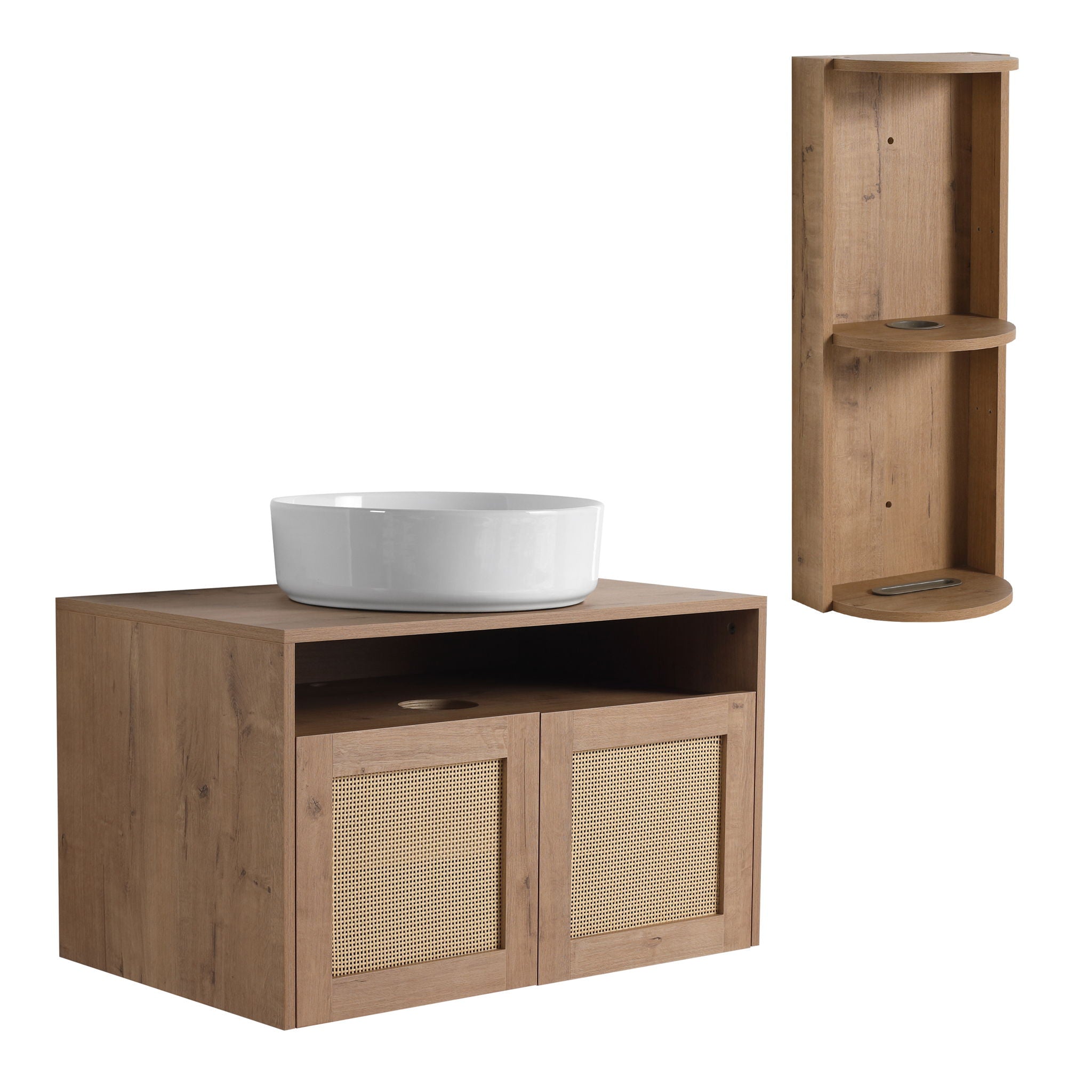 Bathroom Vanity With Art Sink And Storage Rack, Float Mounting Design