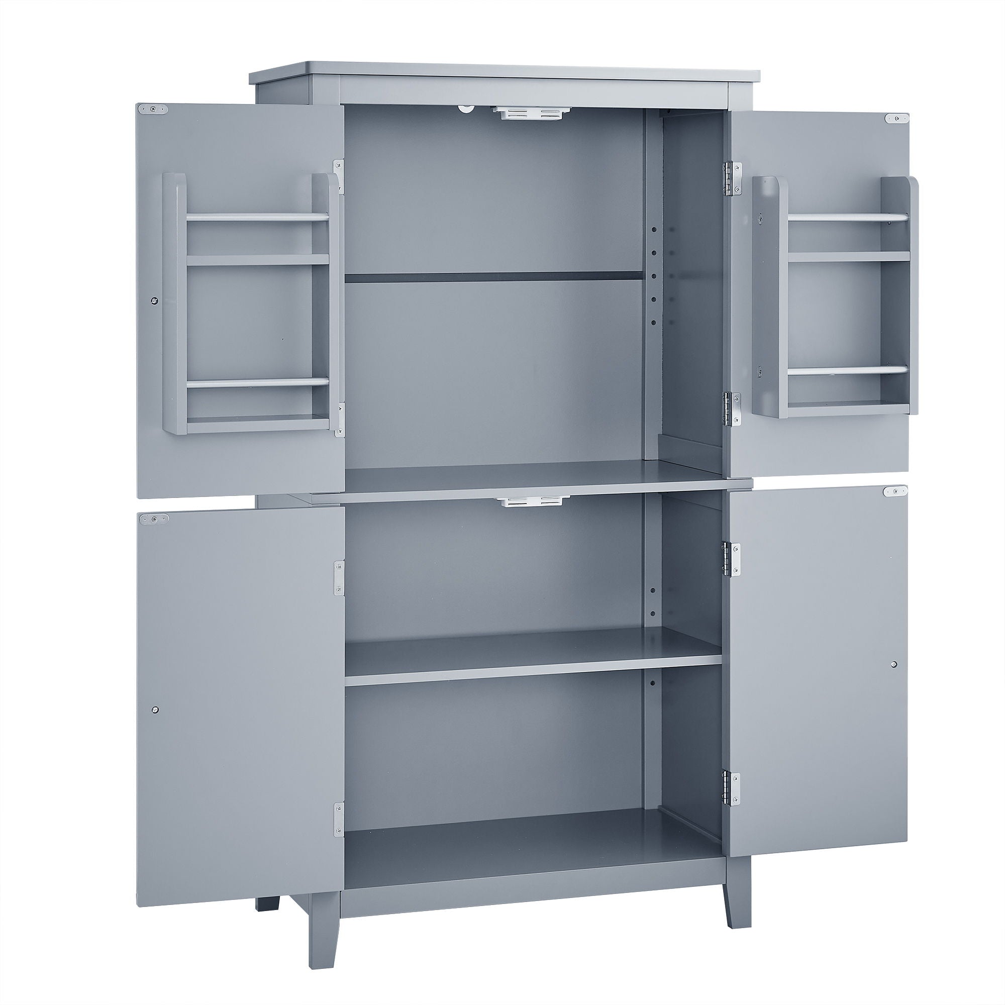 Elegant Bathroom Floor Storage Cabinet With 4 Doors, Adjustable Shelves